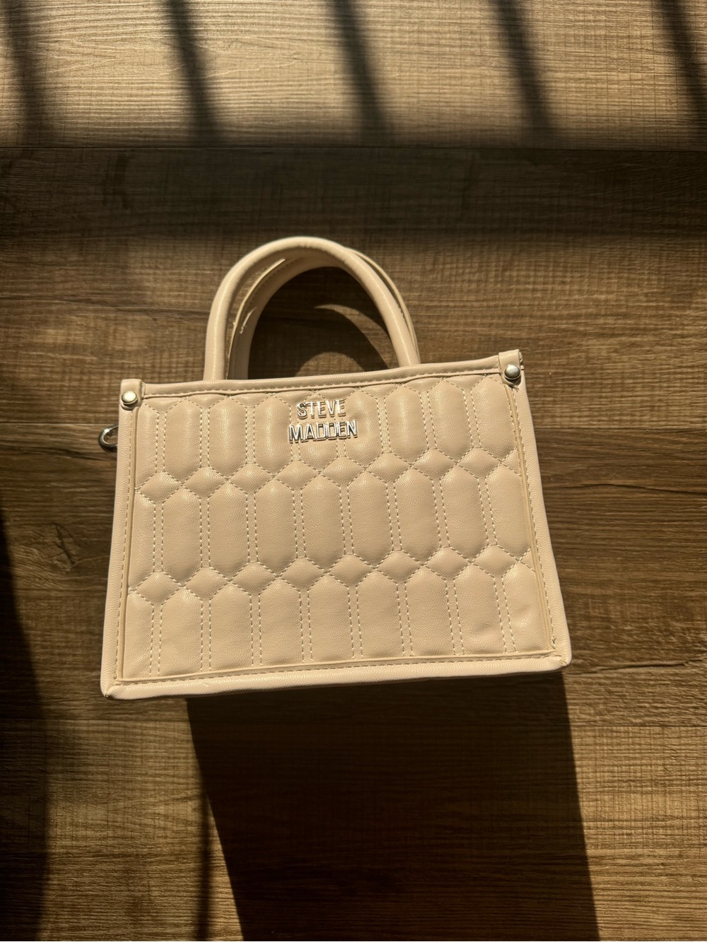 Steve Madden Beige Quilted Top-Handle Satchel